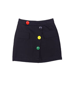 Flap Pockets Colourful Button Skort (Black)